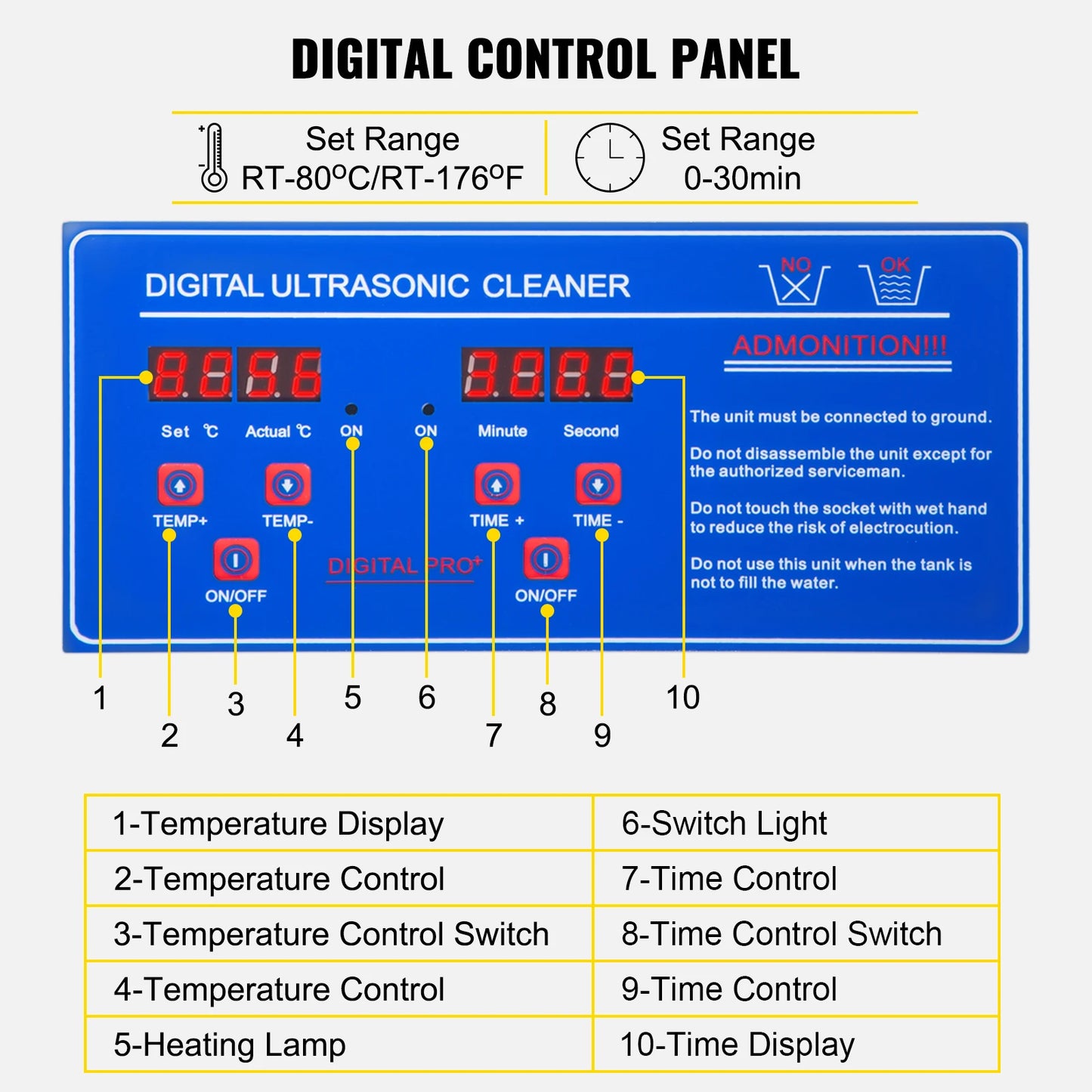 Ultrasonic cleaner adjustable timer and temperature settings
