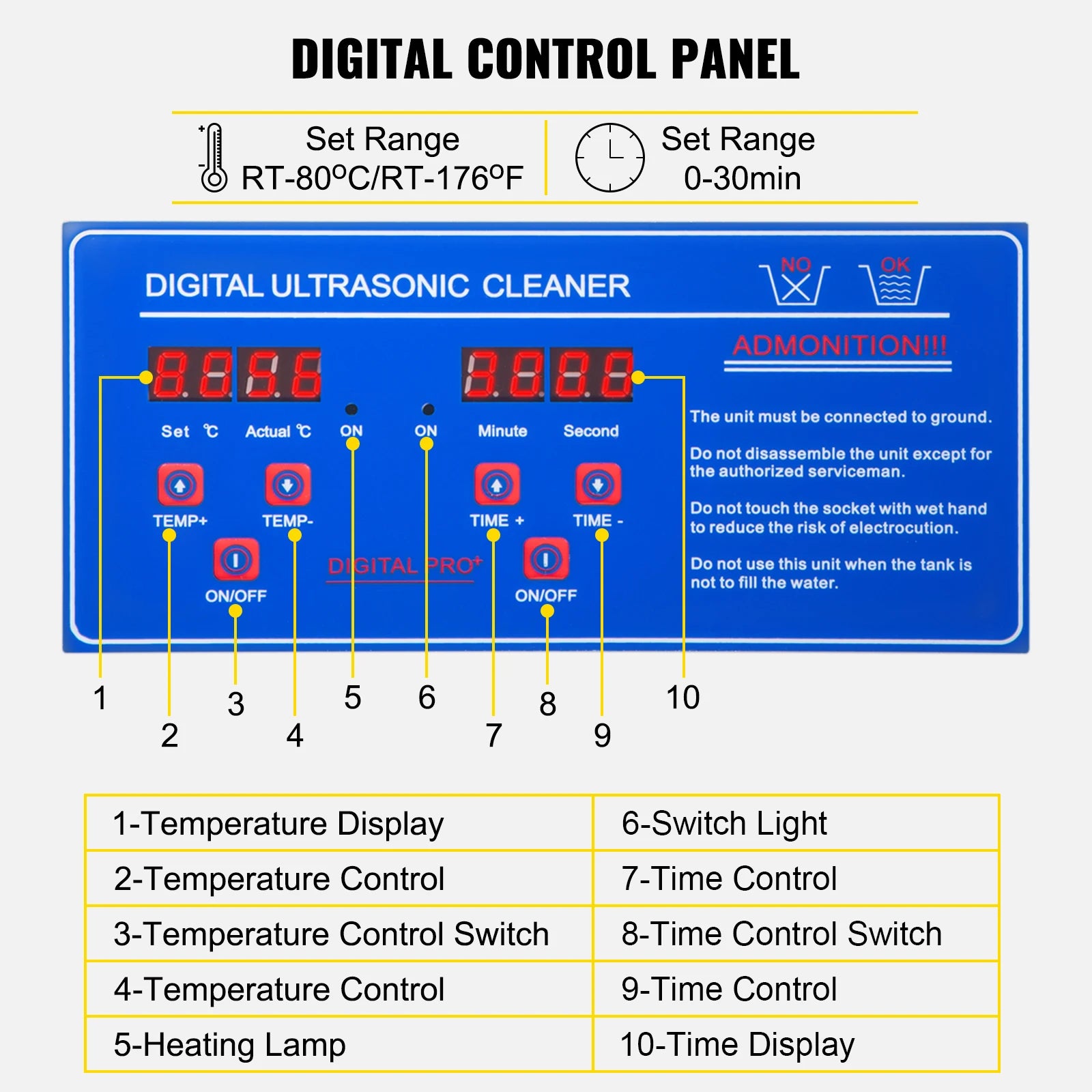 Ultrasonic cleaner adjustable timer and temperature settings
