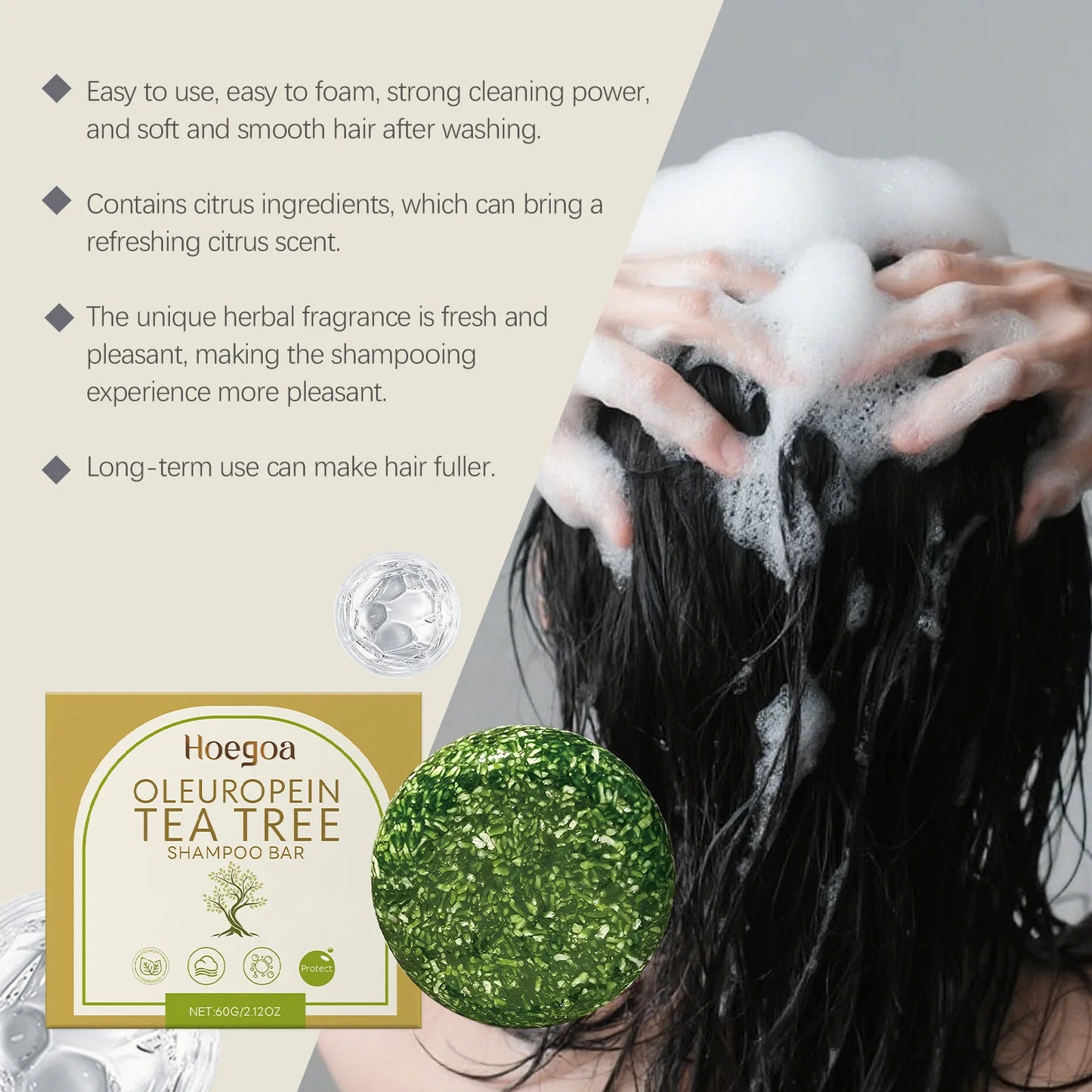 Handmade herbal tea tree shampoo bar for dandruff and oily scalp
