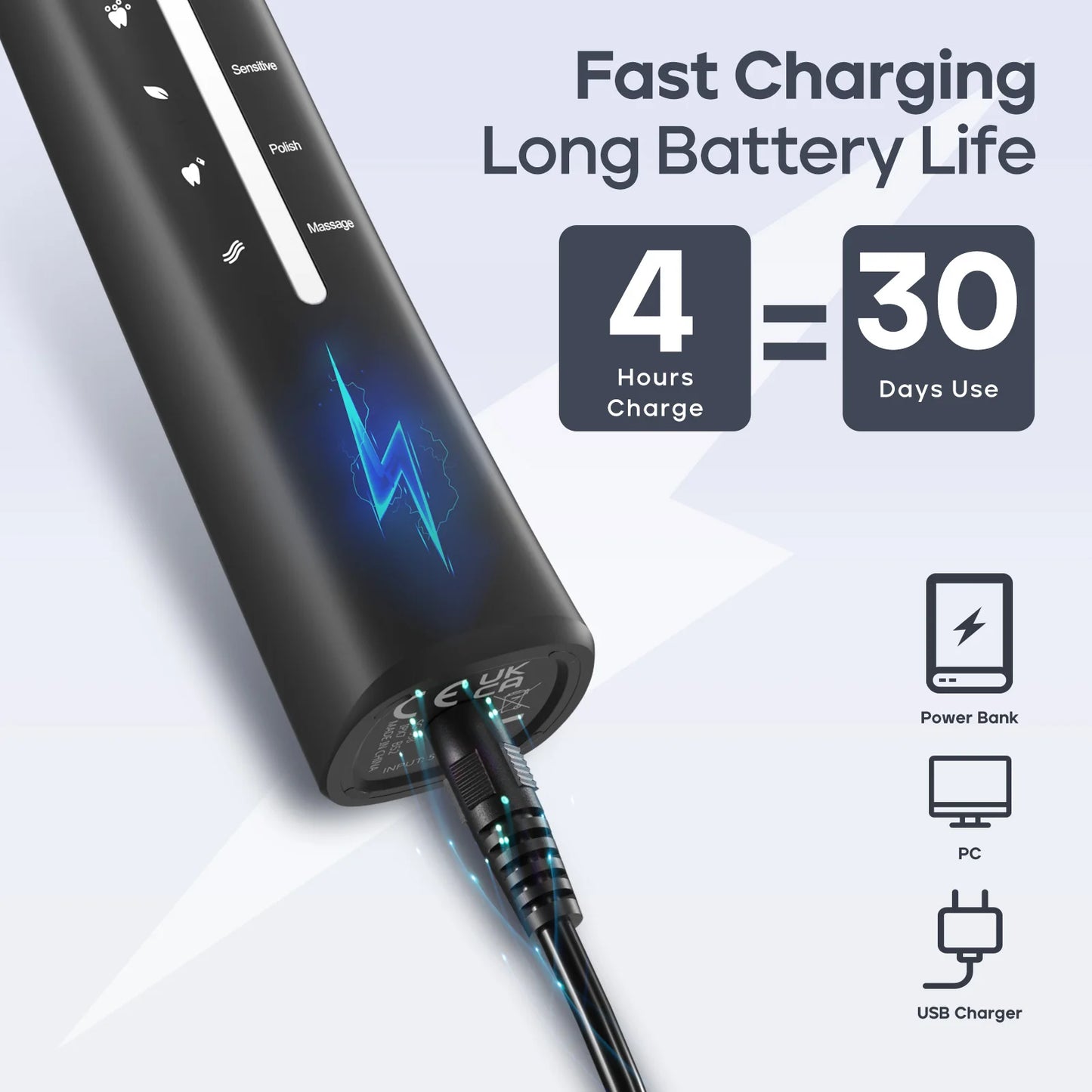 Seago sonic electric toothbrush set with 10 replacement heads and USB cable